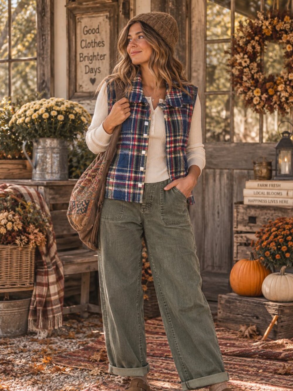 Christopher & Banks Plaid Quilted Vest